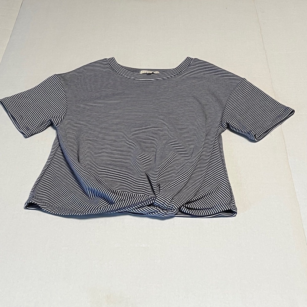 Copper Key blue & white striped knit short‎ sleeve top size medium M